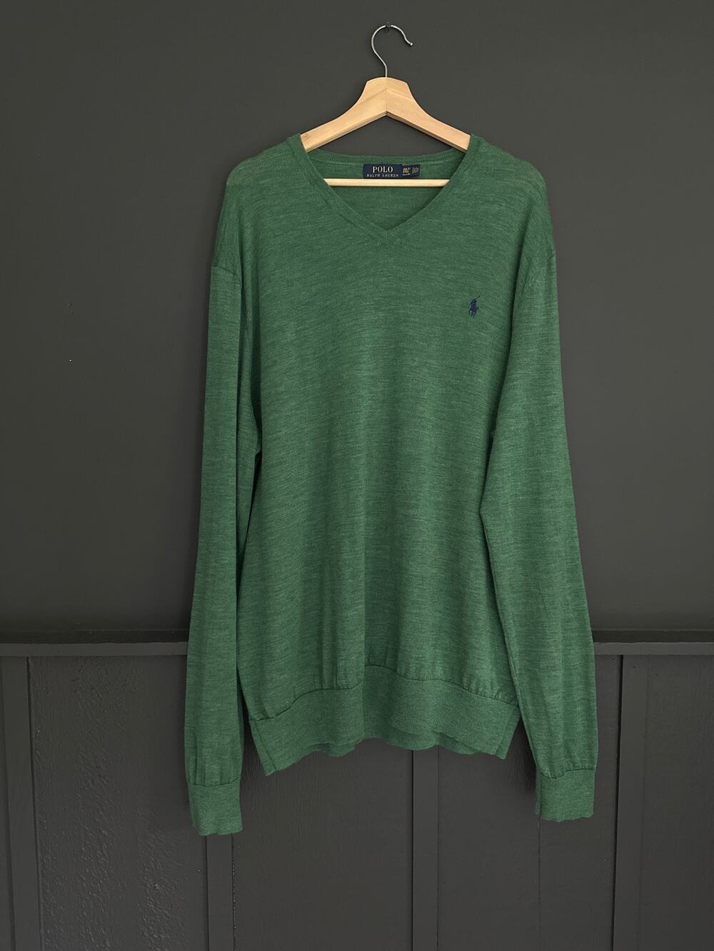 Polo Ralph Lauren 100% Merino Wool Sweater Jumper Heather Green Size 2XL Tall